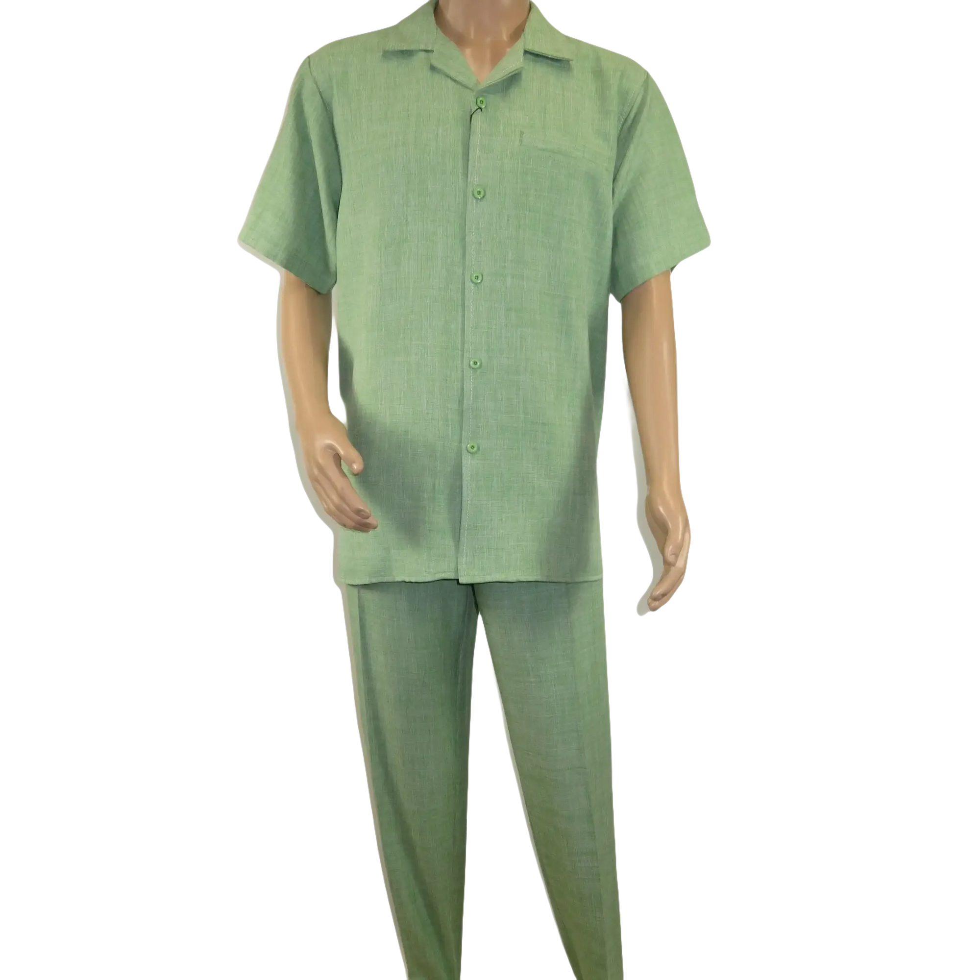 Men 2pc Walking Leisure Suit Short Sleeves By DREAMS Fancy 265 - 34 Lime Green - J.Valintin Men's Wear Legend - 265 - 34 Lime - M