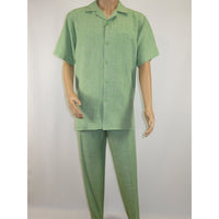 Men 2pc Walking Leisure Suit Short Sleeves By DREAMS Fancy 265 - 34 Lime Green - J.Valintin Men's Wear Legend - 265 - 34 Lime - M