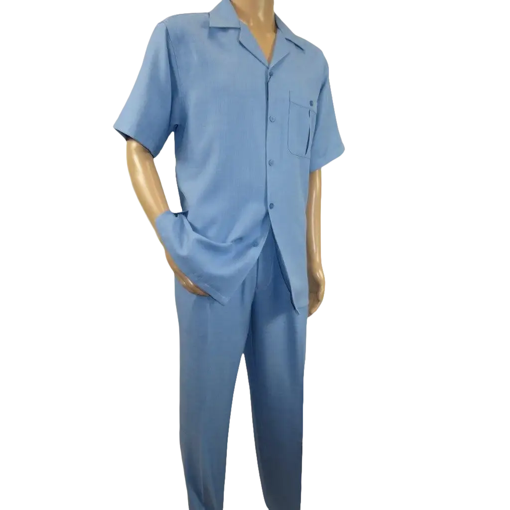 Men 2pc Walking Leisure Suit Short Sleeves By DREAMS Fancy 277 - 11 Ocean Blue - J.Valintin Men's Wear Legend - 277 - 11 Ocean - M