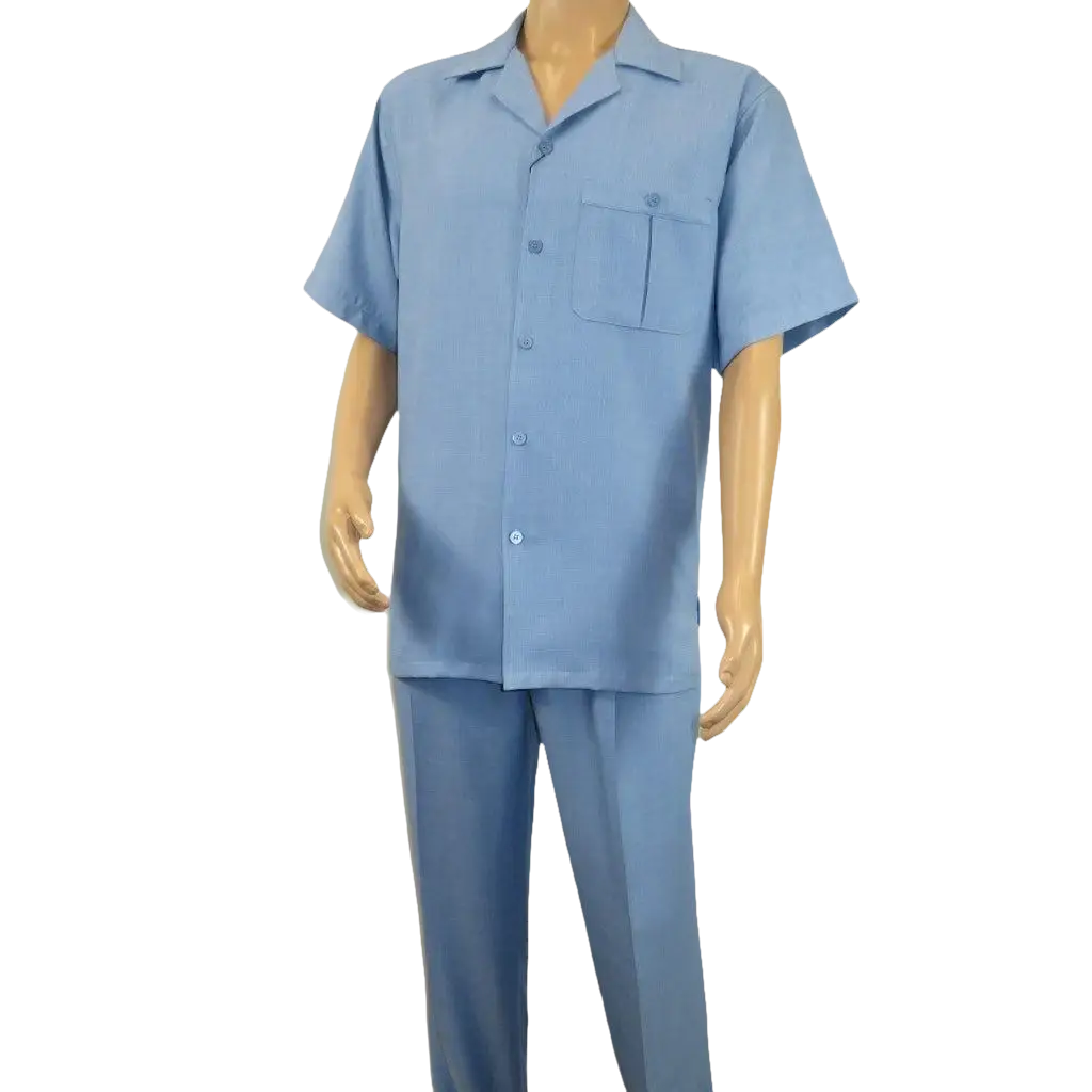 Men 2pc Walking Leisure Suit Short Sleeves By DREAMS Fancy 277 - 11 Ocean Blue - J.Valintin Men's Wear Legend - 277 - 11 Ocean - M