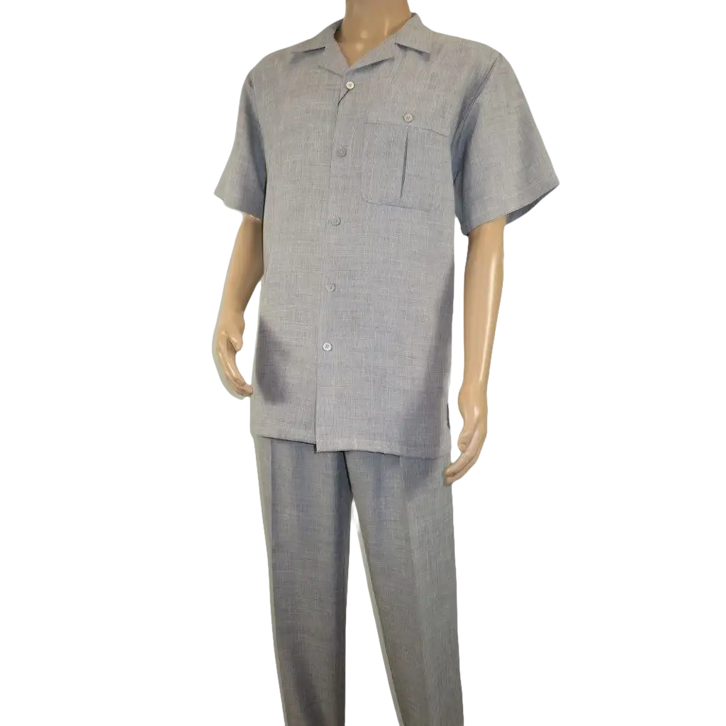 Men 2pc Walking Leisure Suit Short Sleeves By DREAMS Fancy 277 - 35 Steel Gray - J.Valintin Men's Wear Legend - 277 - 35 Steel - M