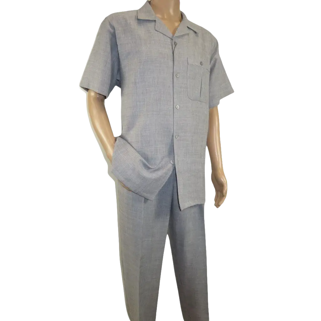 Men 2pc Walking Leisure Suit Short Sleeves By DREAMS Fancy 277 - 35 Steel Gray - J.Valintin Men's Wear Legend - 277 - 35 Steel - M