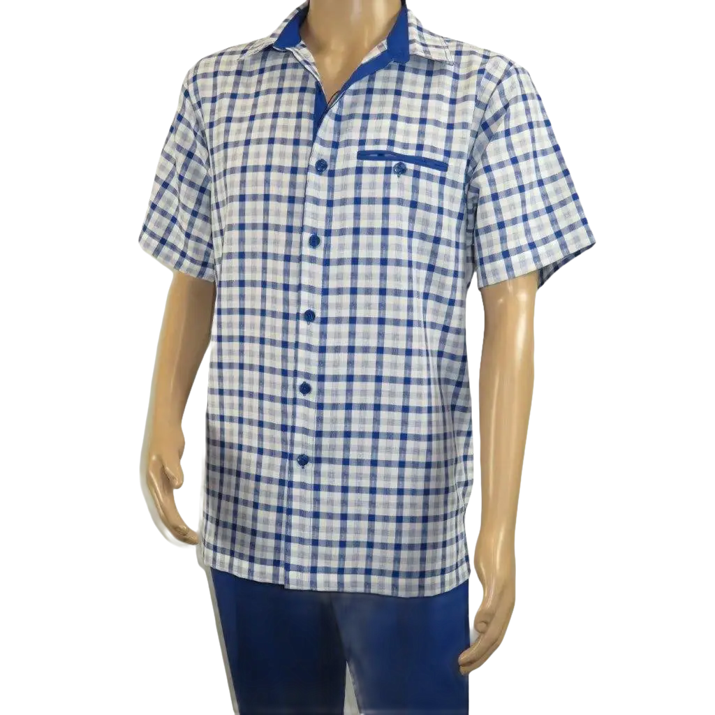Men 2pc Walking Leisure Suit Short Sleeves By DREAMS Fancy 283 - 11 Royal Blue - J.Valintin Men's Wear Legend - 283 - 11 Royal - M