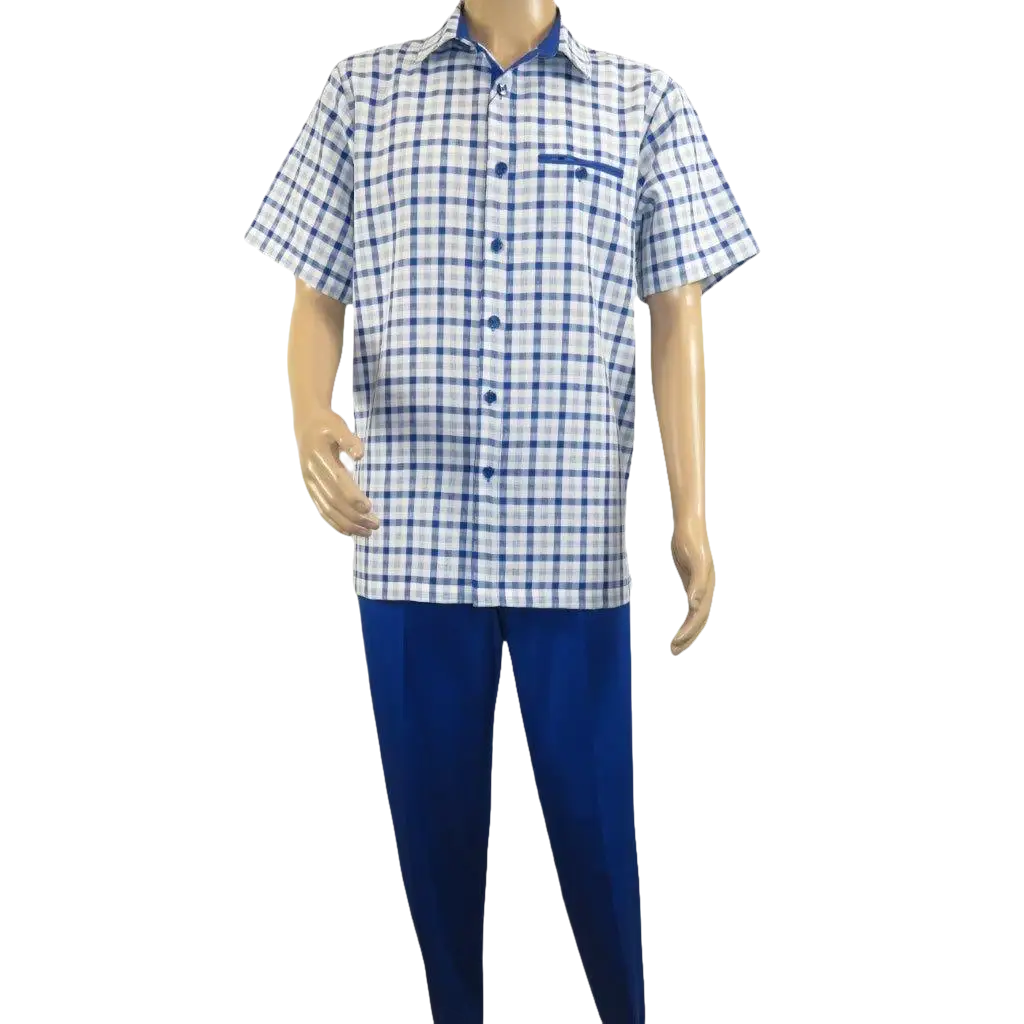Men 2pc Walking Leisure Suit Short Sleeves By DREAMS Fancy 283 - 11 Royal Blue - J.Valintin Men's Wear Legend - 283 - 11 Royal - M