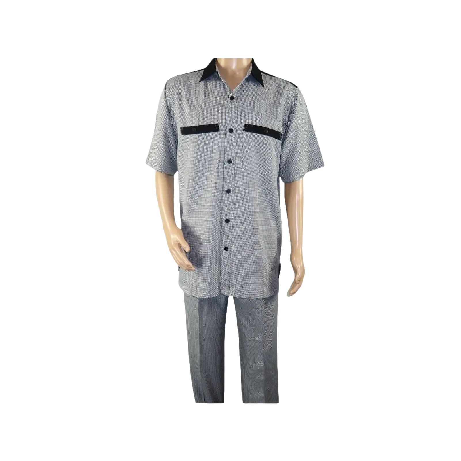 Men 2pc Walking Leisure Suit Short Sleeves DREAMS 263 - 00 Black white Salt pepper - J.Valintin Men's Wear Legend - 24634