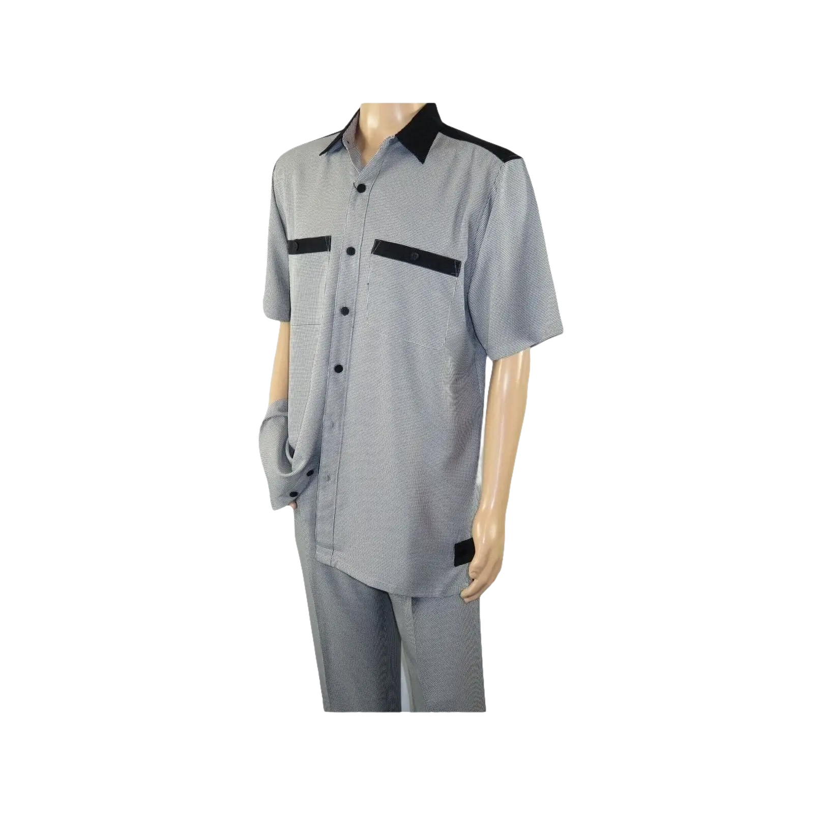 Men 2pc Walking Leisure Suit Short Sleeves DREAMS 263 - 00 Black white Salt pepper - J.Valintin Men's Wear Legend - 24634