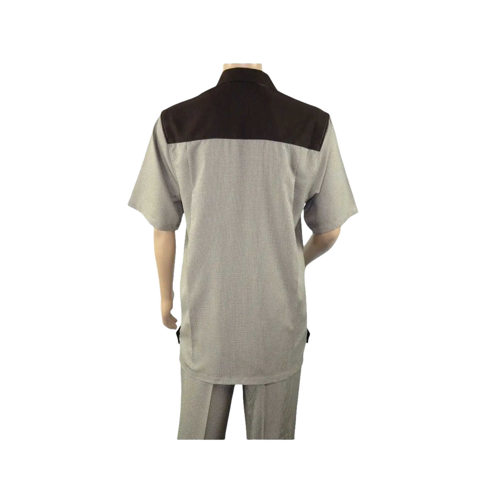 Men 2pc Walking Leisure Suit Short Sleeves DREAMS 263 - 12 Brown Tan Salt Pepper - J.Valintin Men's Wear Legend - 96122