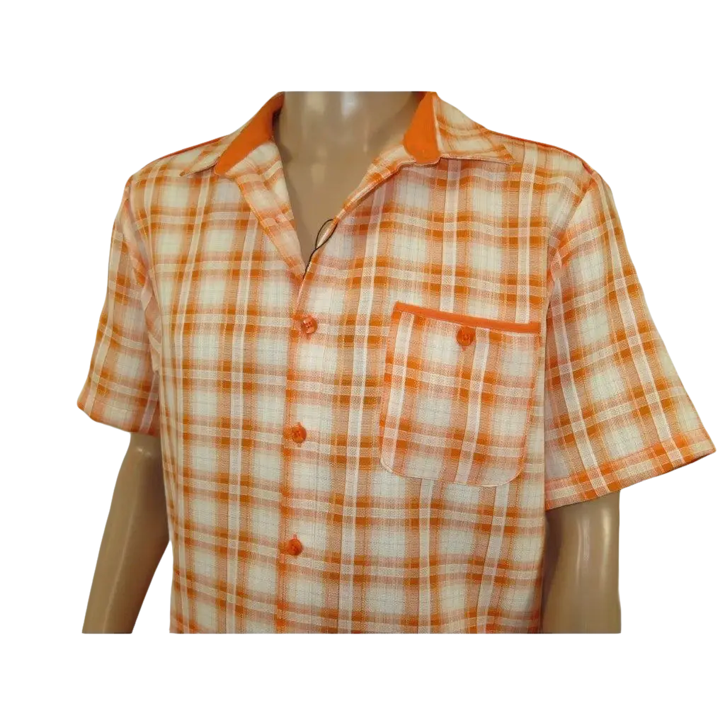 Men 2pc Walking Leisure Suit Short Sleeves DREAMS Checker 282 - 18 Orange - J.Valintin Men's Wear Legend - 282 - 18 Orange - M