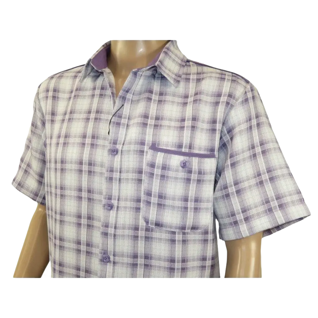 Men 2pc Walking Leisure Suit Short Sleeves DREAMS Checker 282 - 19 Lavender - J.Valintin Men's Wear Legend - 282 - 19 Lavender - M