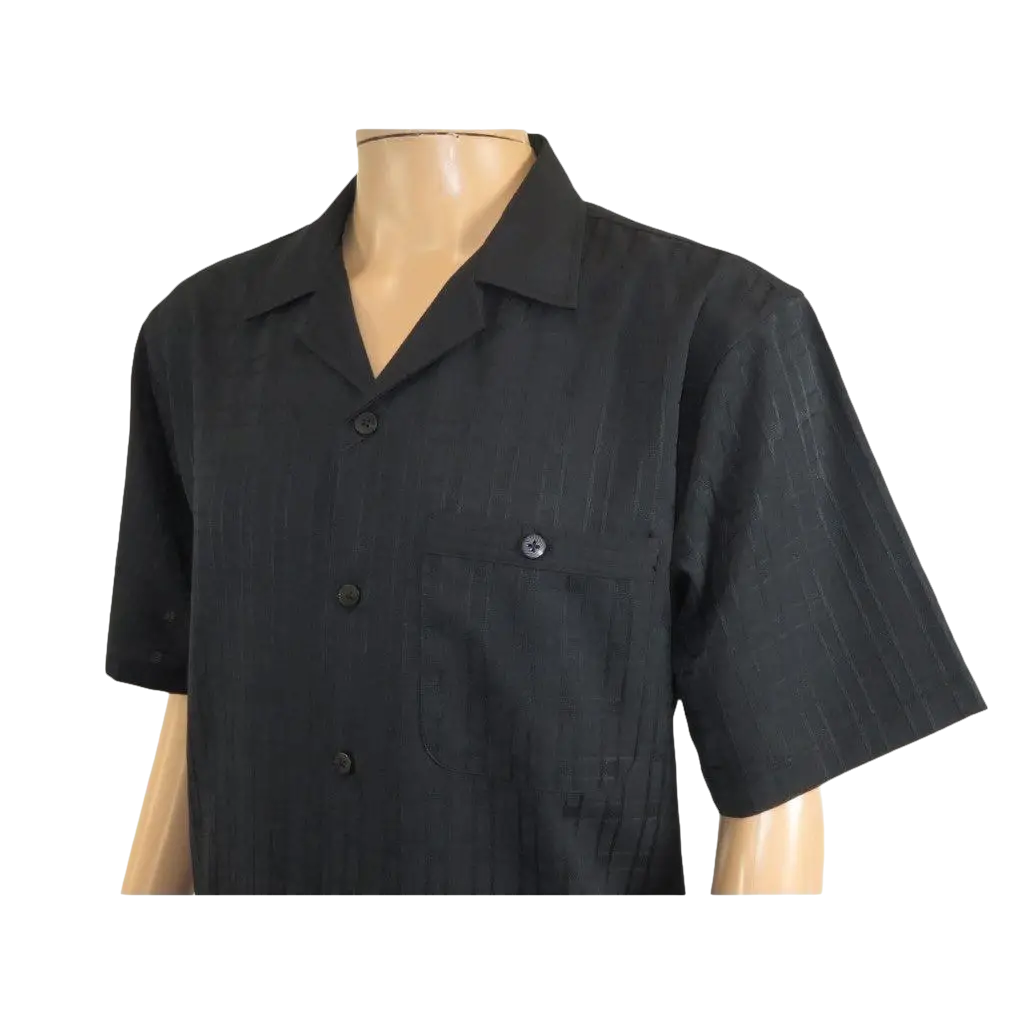 Men 2pc Walking Leisure Suit Short Sleeves DREAMS Plaid Satin 253 - 00 Black - J.Valintin Men's Wear Legend - 253 - 00 Black - M