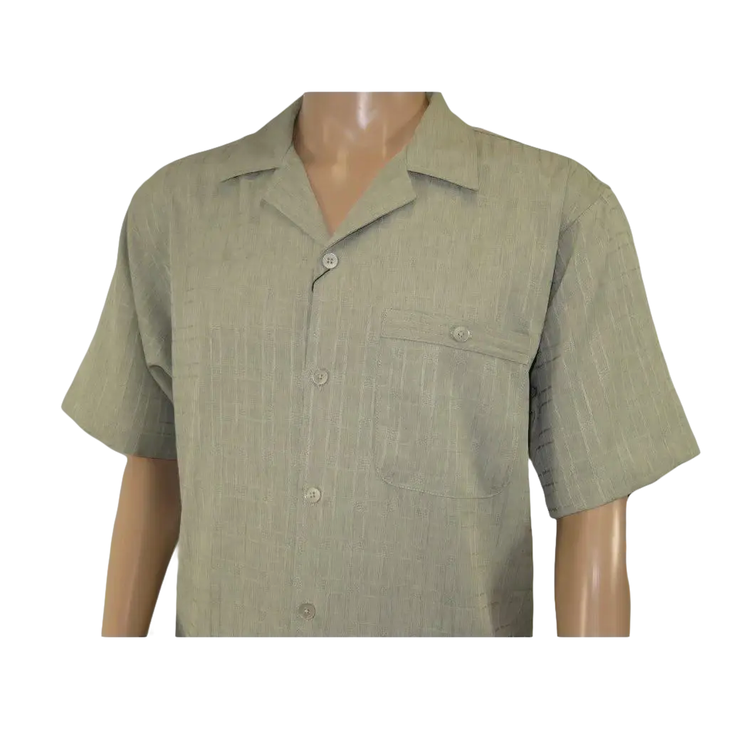 Men 2pc Walking Leisure Suit Short Sleeves DREAMS Plaid Satin 253 - 04 Sage Green - J.Valintin Men's Wear Legend - 253 - 04 Sage - M