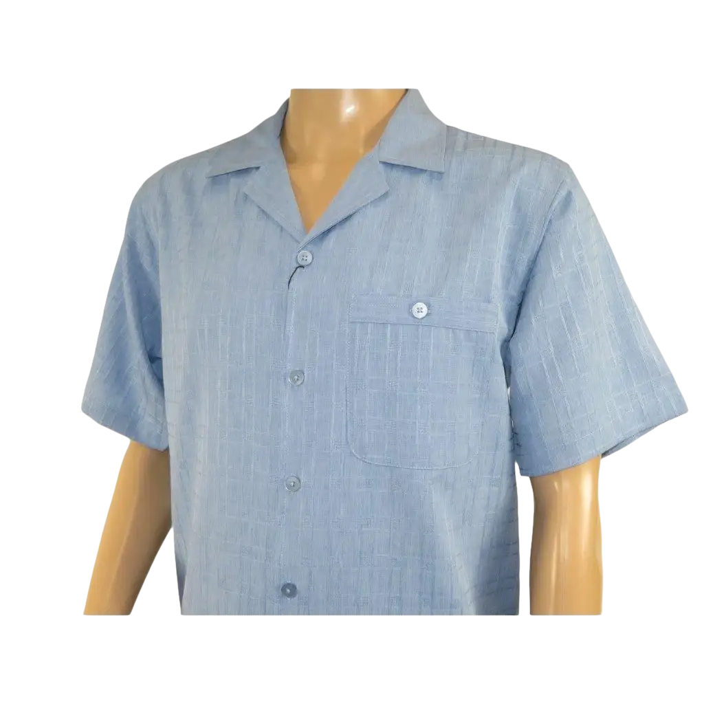 Men 2pc Walking Leisure Suit Short Sleeves DREAMS Plaid Satin 253 - 11 Ocean Blue - J.Valintin Men's Wear Legend - 253 - 11 Ocean - M