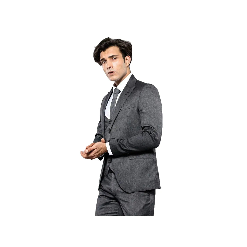 Men 3pc European Vested Suit WESSI by J.VALINTIN Extra Slim Fit JV26 Dark gray - J.Valintin Men's Wear Legend - 16839
