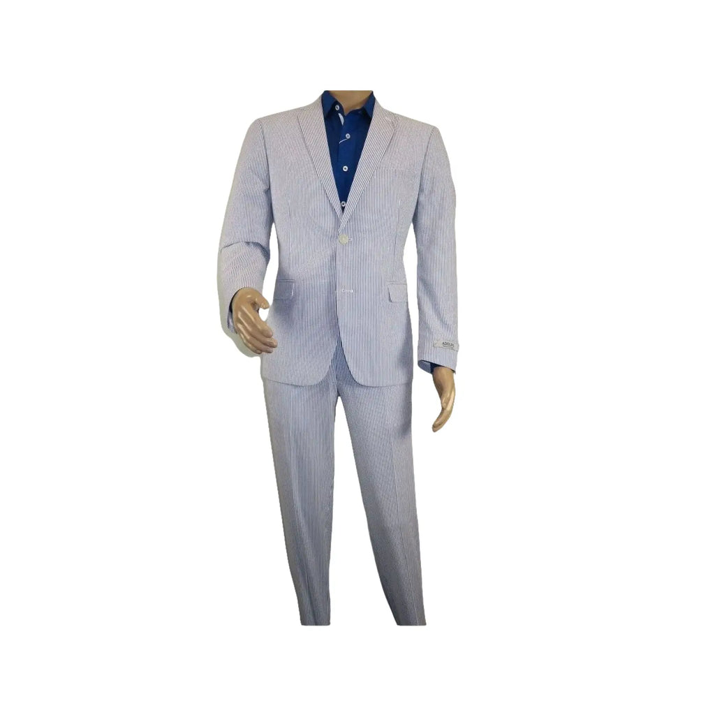 Men ADOLFO Seersucker Suit Stripe Casual Dressy Summer Suit 2 Button C622 Blue - J.Valintin Men's Wear Legend - 108748