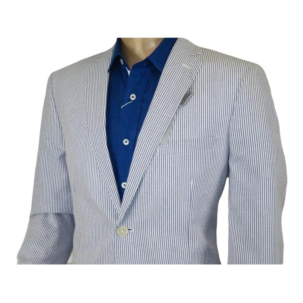 Men ADOLFO Seersucker Suit Stripe Casual Dressy Summer Suit 2 Button C622 Blue - J.Valintin Men's Wear Legend - 108748