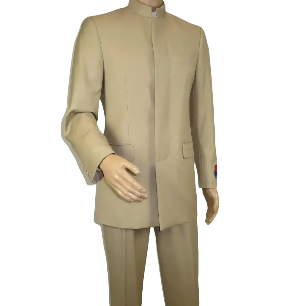 Men Apollo King Band Collarless Church Suit Mandarin 5 Hidden Buttons AG57 Tan - J.Valintin Men's Wear Legend - AG57 - Tan - 38R