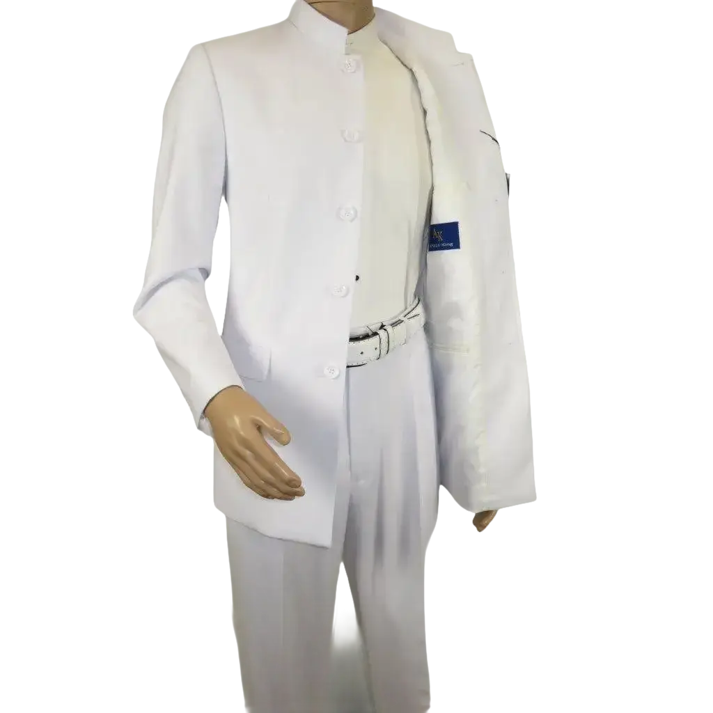 Men Apollo King Band Collarless Church Suit Mandarin 5 Hidden Buttons AG58 White - J.Valintin Men's Wear Legend - AG58 - White - 38R