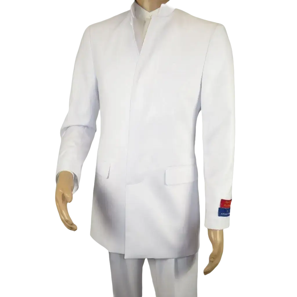 Men Apollo King Band Collarless Church Suit Mandarin 5 Hidden Buttons AG58 White - J.Valintin Men's Wear Legend - AG58 - White - 38R