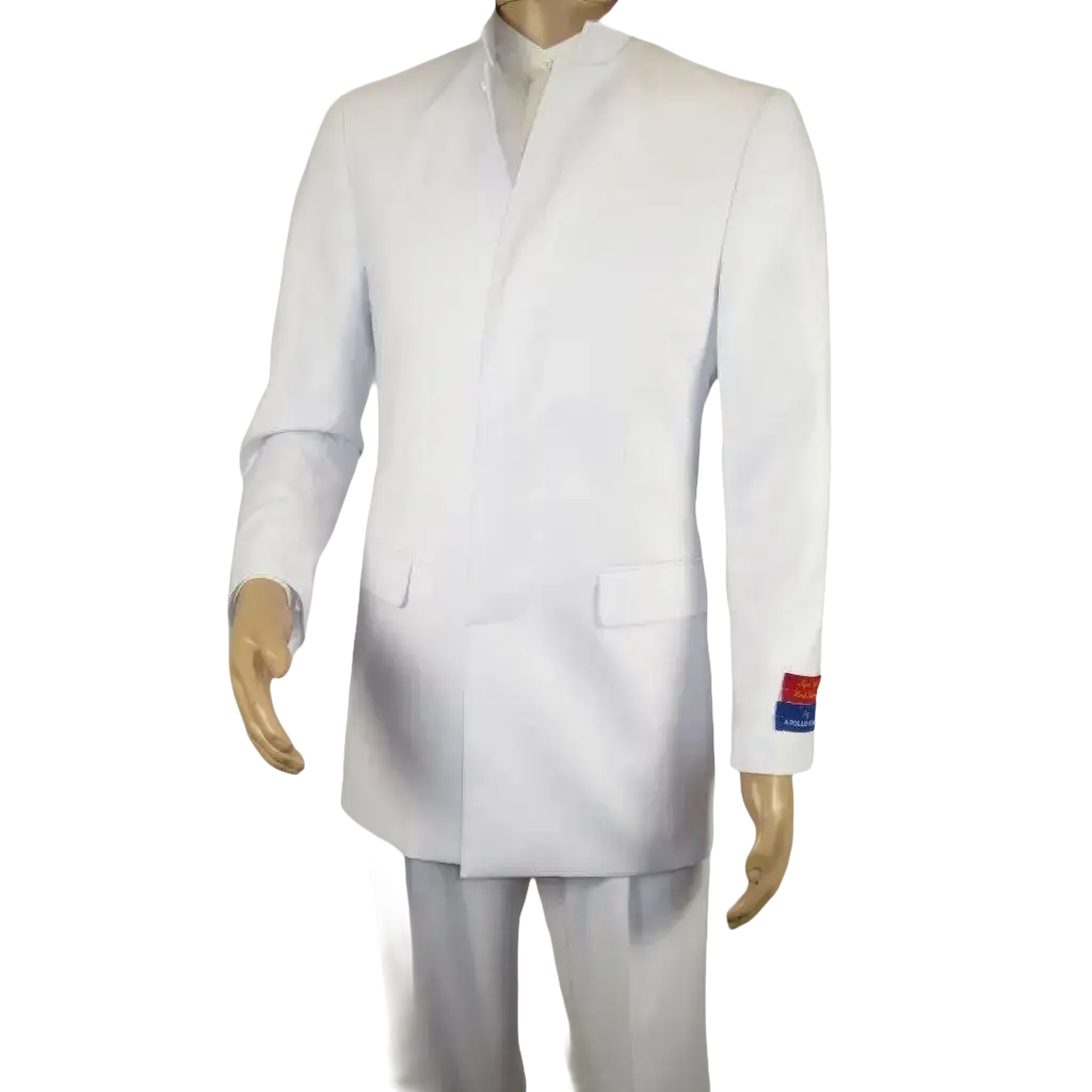 Men Apollo King Band Collarless Church Suit Mandarin 5 Hidden Buttons AG58 White - J.Valintin Men's Wear Legend - AG58 - White - 38R