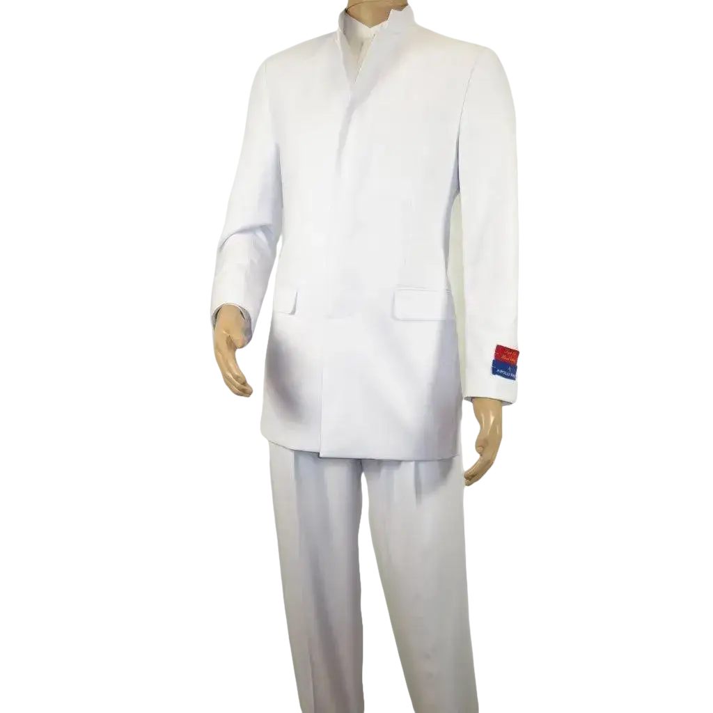 Men Apollo King Band Collarless Church Suit Mandarin 5 Hidden Buttons AG58 White - J.Valintin Men's Wear Legend - AG58 - White - 38R