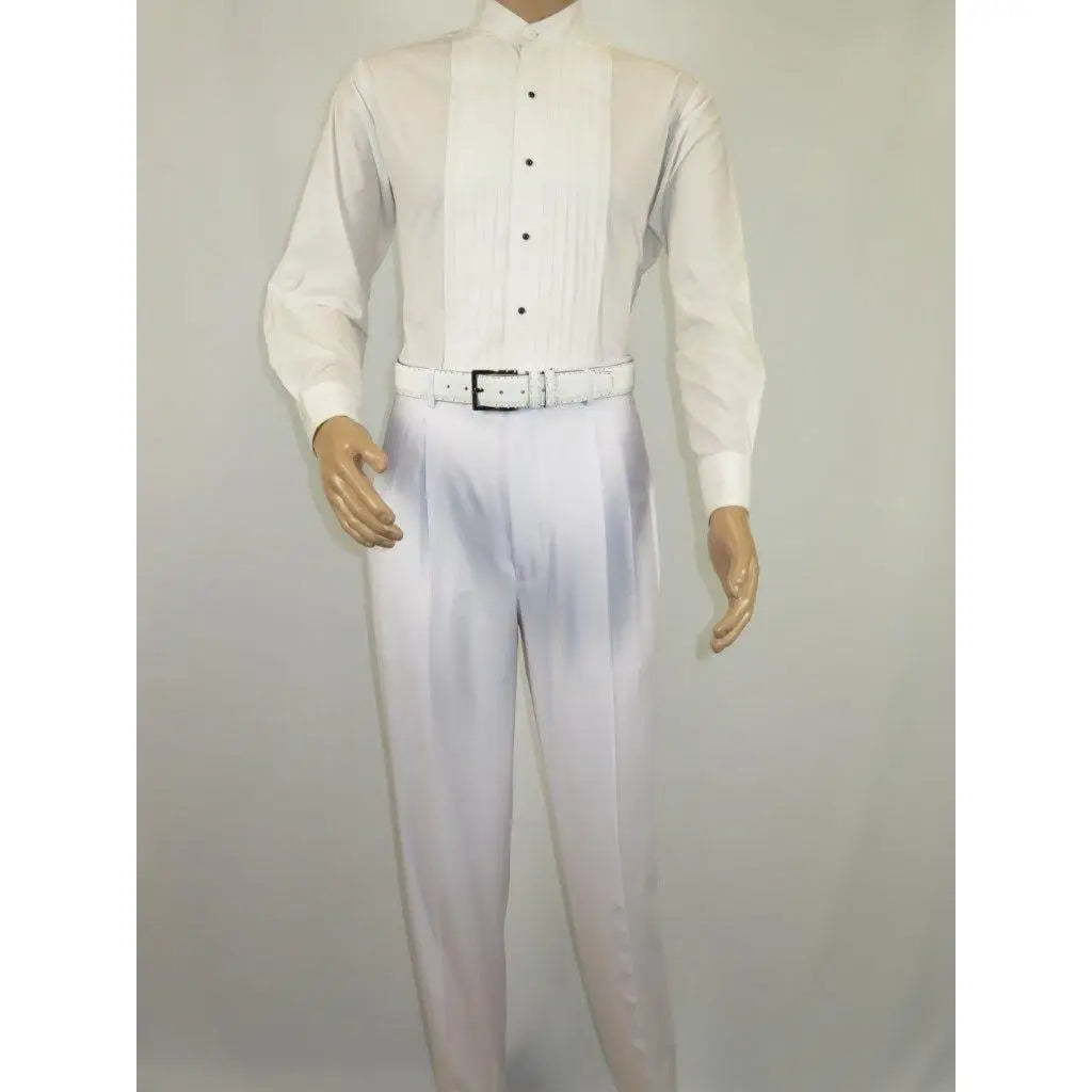 Men Apollo King Band Collarless Church Suit Mandarin 5 Hidden Buttons AG58 White - J.Valintin Men's Wear Legend - AG58 - White - 38R
