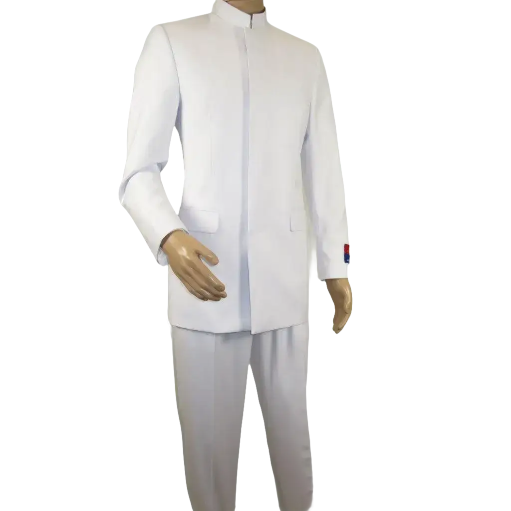 Men Apollo King Band Collarless Church Suit Mandarin 5 Hidden Buttons AG58 White - J.Valintin Men's Wear Legend - AG58 - White - 38R