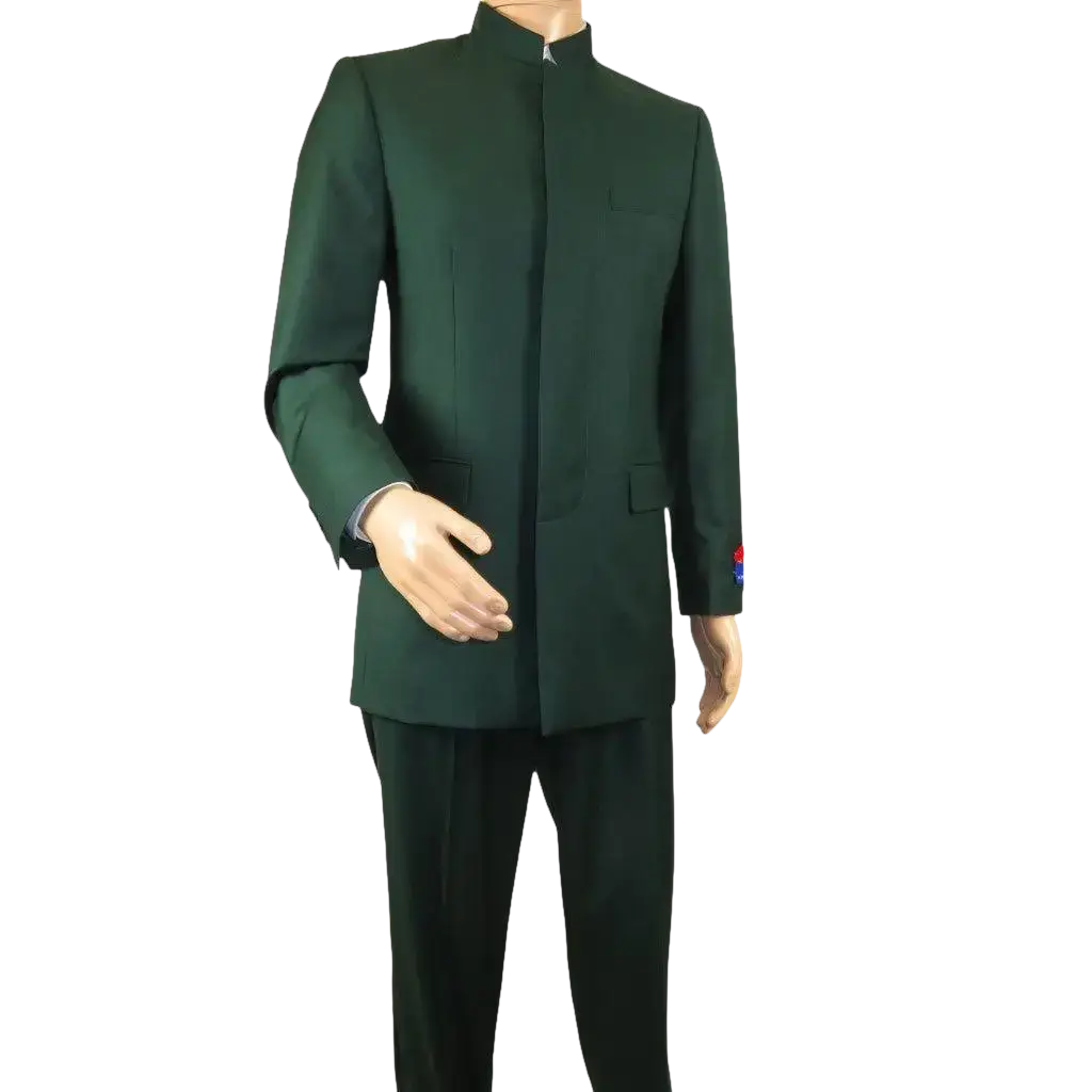 Men Apollo King Band Collarless Church Suit Mandarin 5 Hidden Buttons AG59 Green - J.Valintin Men's Wear Legend - AG59 - Green - 38R