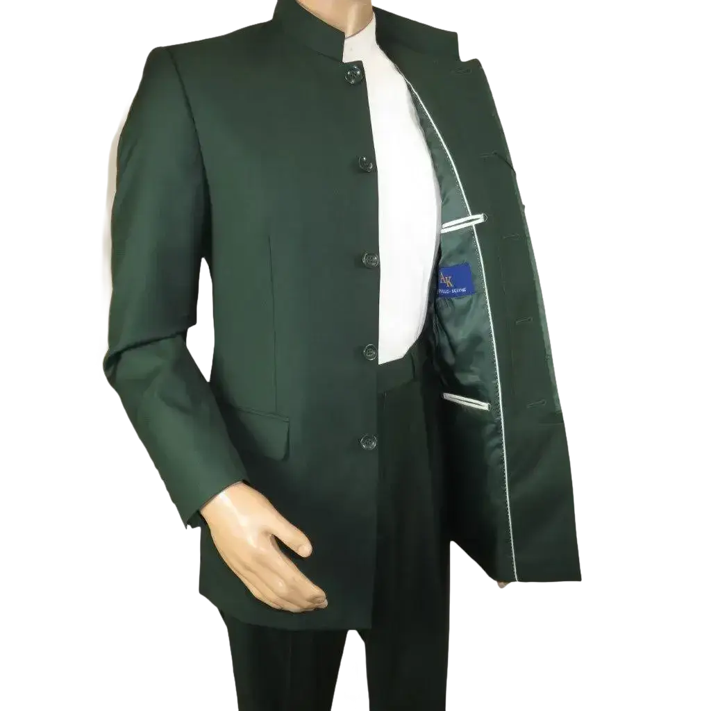 Men Apollo King Band Collarless Church Suit Mandarin 5 Hidden Buttons AG59 Green - J.Valintin Men's Wear Legend - AG59 - Green - 38R