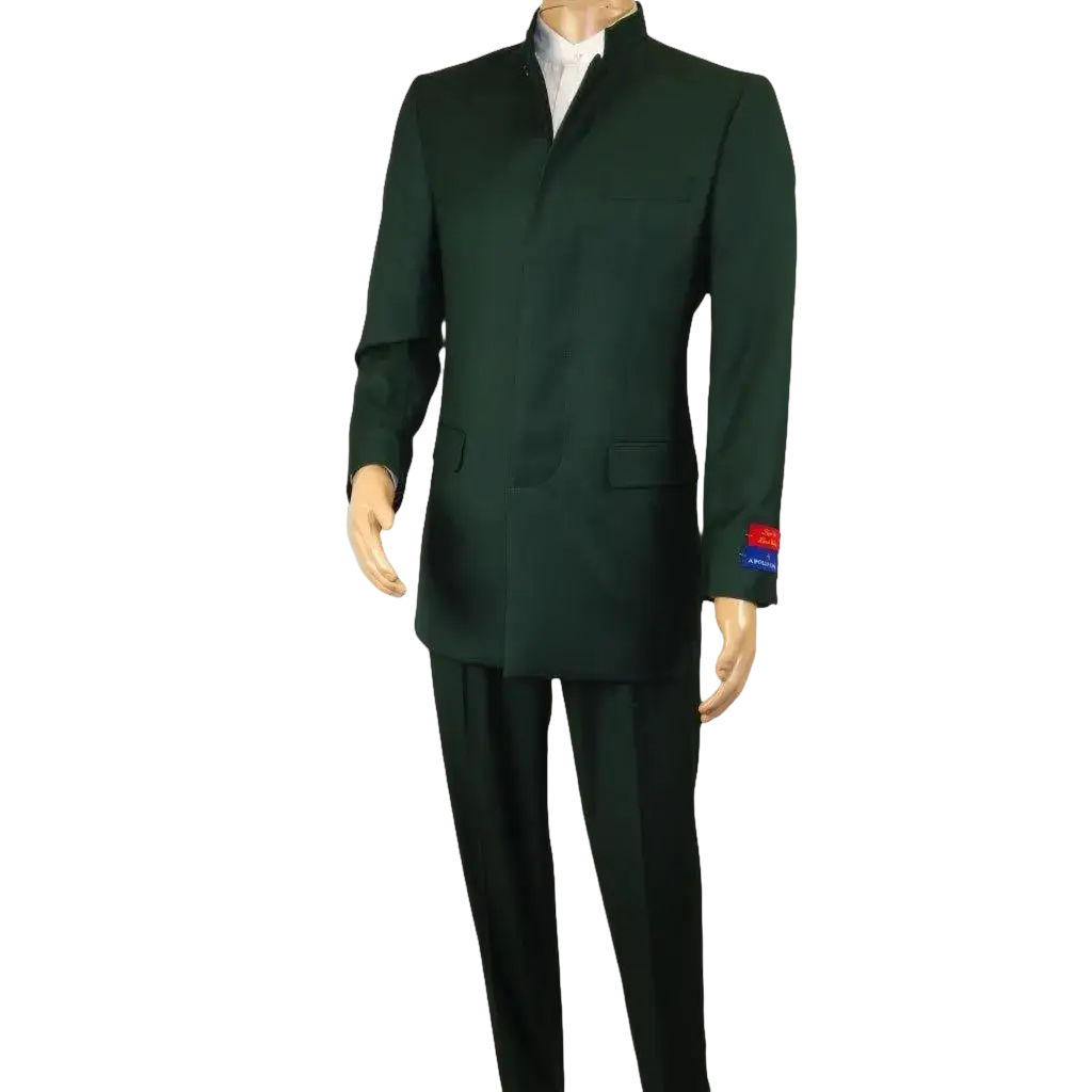 Men Apollo King Band Collarless Church Suit Mandarin 5 Hidden Buttons AG59 Green - J.Valintin Men's Wear Legend - AG59 - Green - 38R