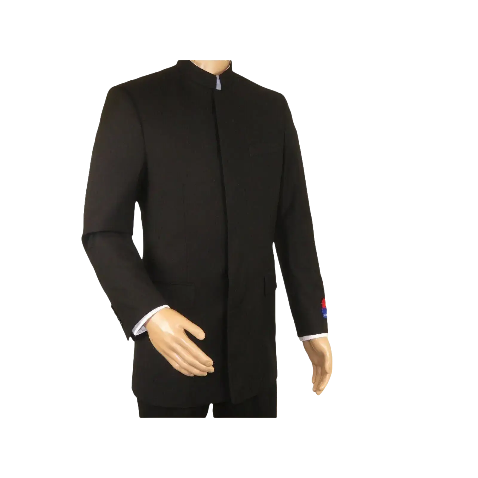 Men Apollo King Band Collarless suit Mandarin 5 Hidden Button Paster AG51 Black - J.Valintin Men's Wear Legend - 80281