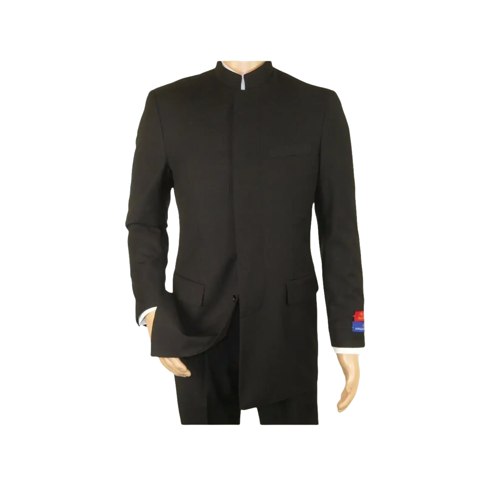Men Apollo King Band Collarless suit Mandarin 5 Hidden Button Paster AG51 Black - J.Valintin Men's Wear Legend - 80281