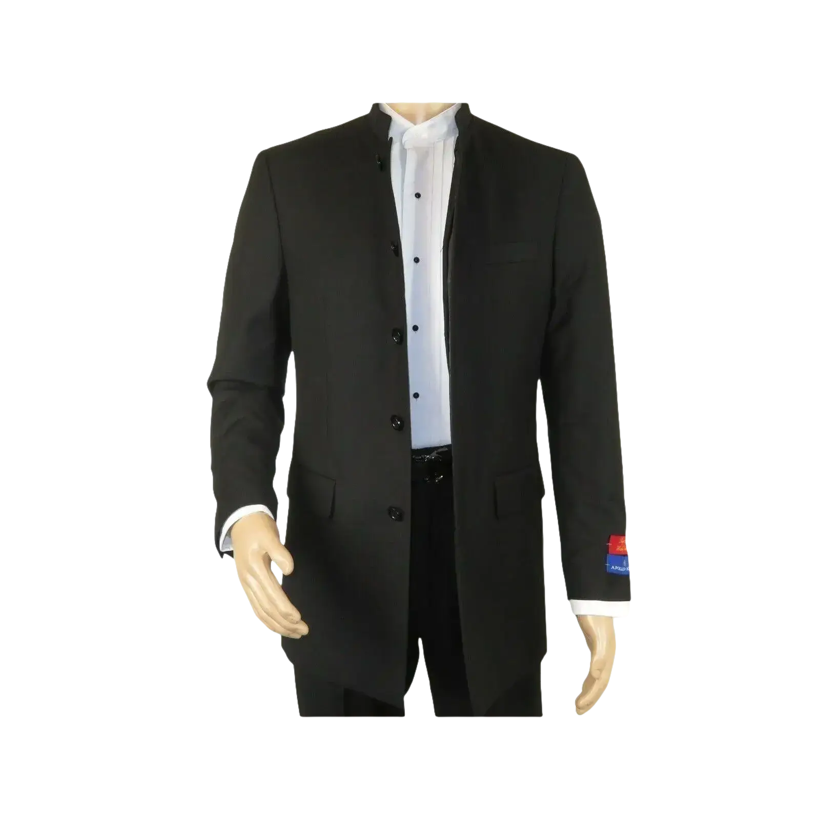 Men Apollo King Band Collarless suit Mandarin 5 Hidden Button Paster AG51 Black - J.Valintin Men's Wear Legend - 80281