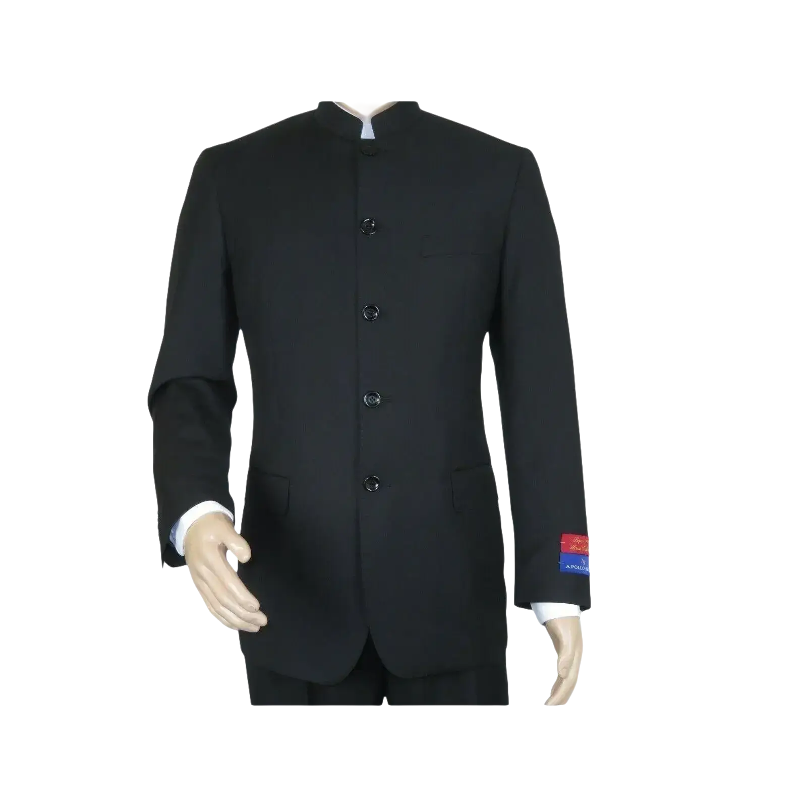 Men Apollo King Banded Collarless suit Mandarin 5 Button Wide leg M5 - 1 Black - J.Valintin Men's Wear Legend - 19643