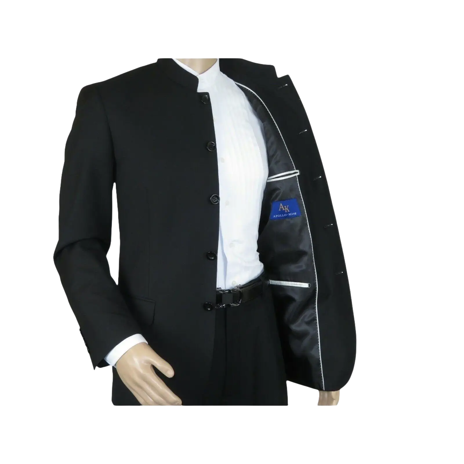 Men Apollo King Banded Collarless suit Mandarin 5 Button Wide leg M5 - 1 Black - J.Valintin Men's Wear Legend - 19643