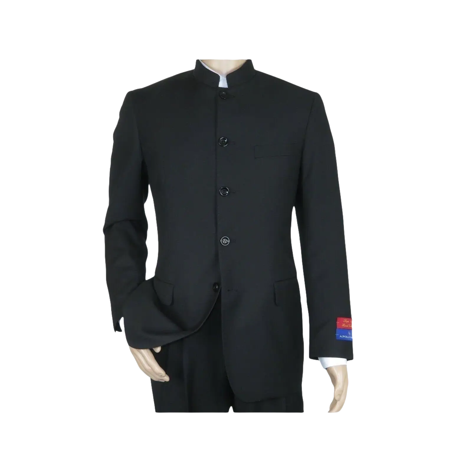 Men Apollo King Banded Collarless suit Mandarin 5 Button Wide leg M5 - 1 Black - J.Valintin Men's Wear Legend - 19643