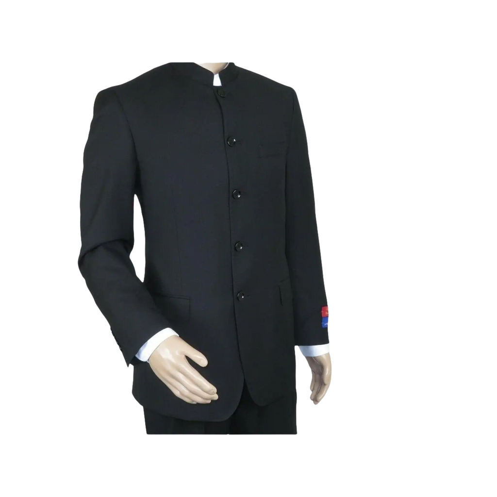 Men Apollo King Banded Collarless suit Mandarin 5 Button Wide leg M5 - 1 Black - J.Valintin Men's Wear Legend - 19643