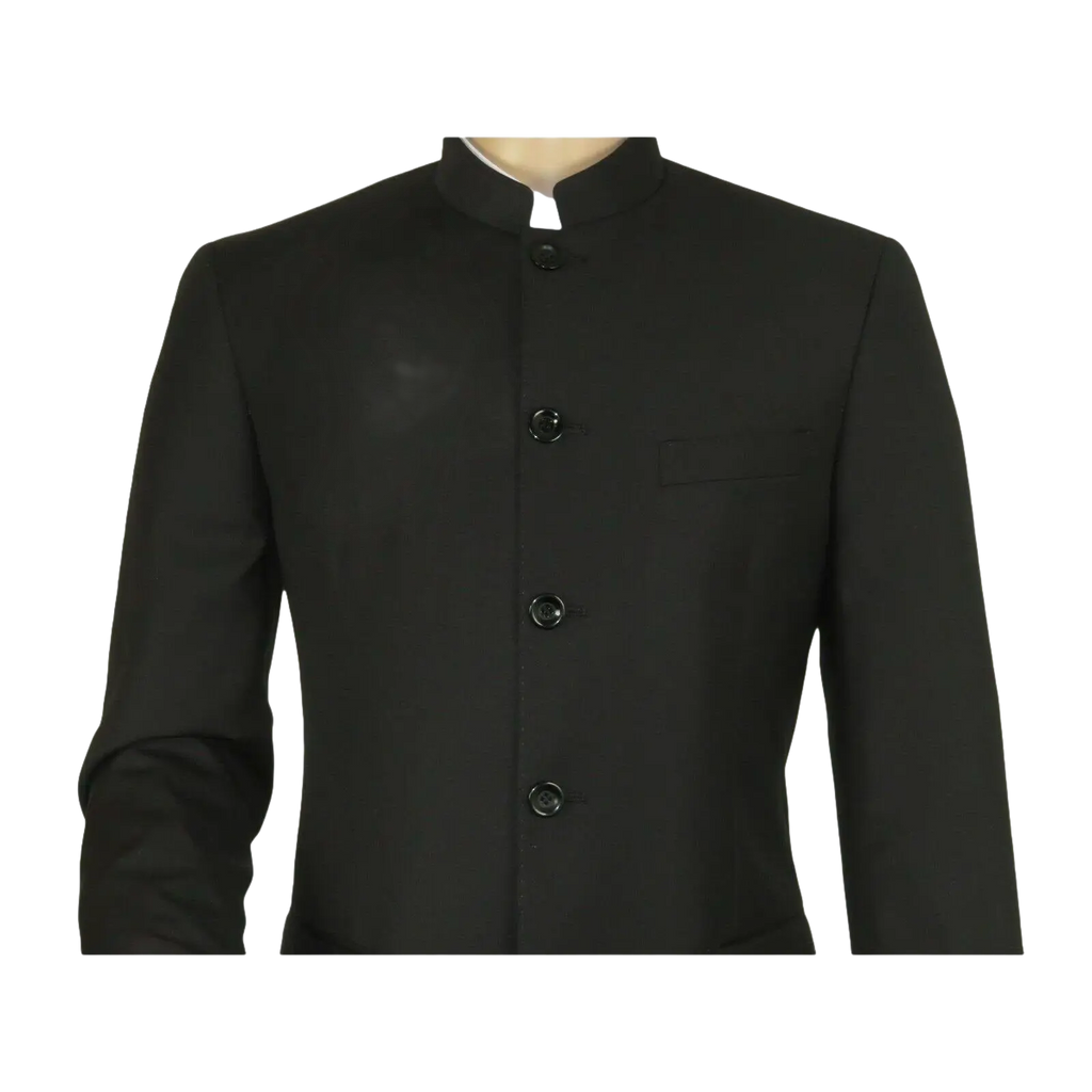 Men Apollo King Banded Collarless suit Mandarin 5 Button Wide leg M5 - 1 Black - J.Valintin Men's Wear Legend - 19643