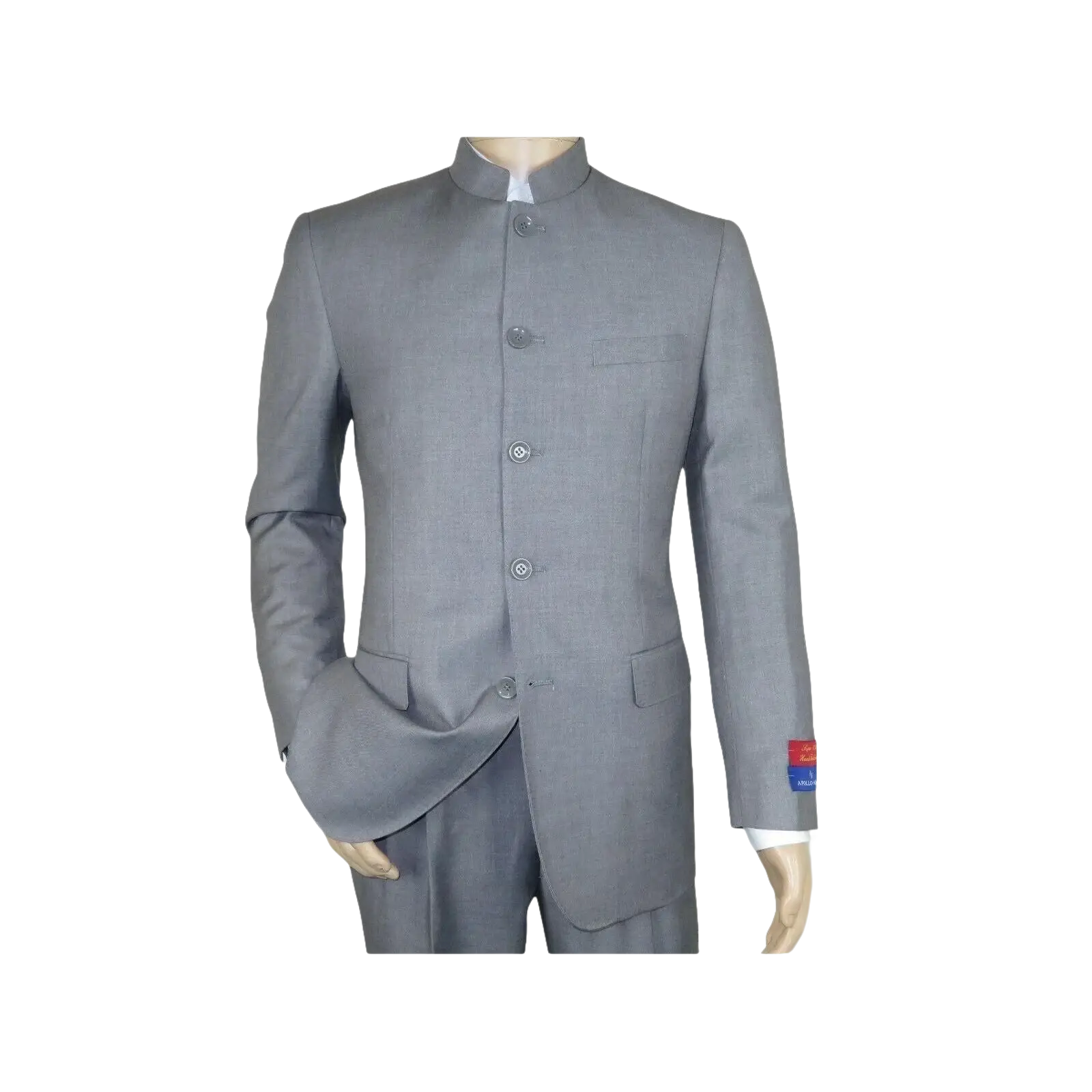 Men Apollo King Banded Collarless suit Mandarin 5 Button Wide leg M5 - 3 Gray New - J.Valintin Men's Wear Legend - 21008