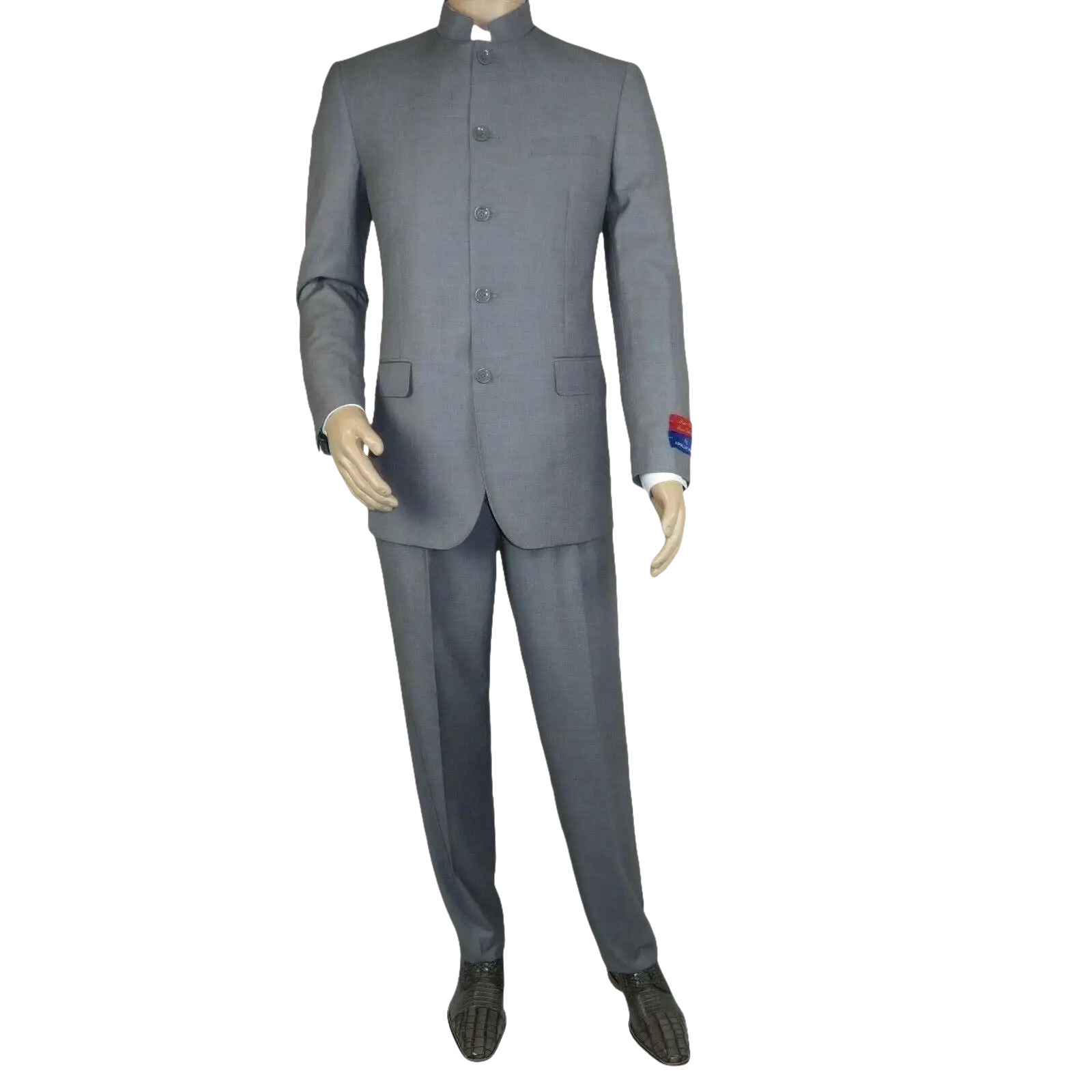 Men Apollo King Banded Collarless suit Mandarin 5 Button Wide leg M5 - 3 Gray New - J.Valintin Men's Wear Legend - 21008