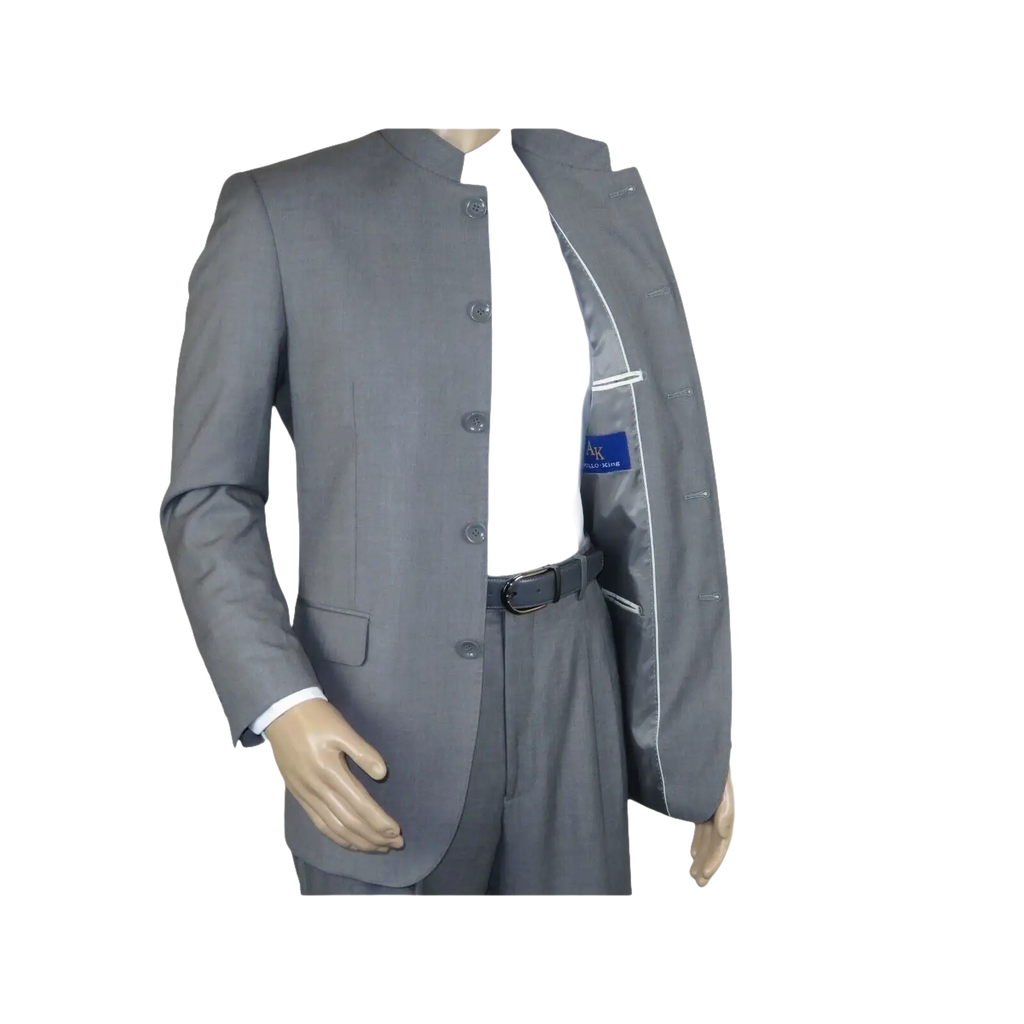 Men Apollo King Banded Collarless suit Mandarin 5 Button Wide leg M5 - 3 Gray New - J.Valintin Men's Wear Legend - 21008