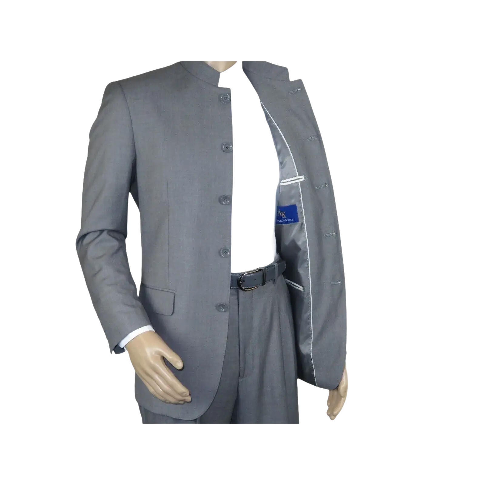 Men Apollo King Banded Collarless suit Mandarin 5 Button Wide leg M5 - 3 Gray New - J.Valintin Men's Wear Legend - 21008
