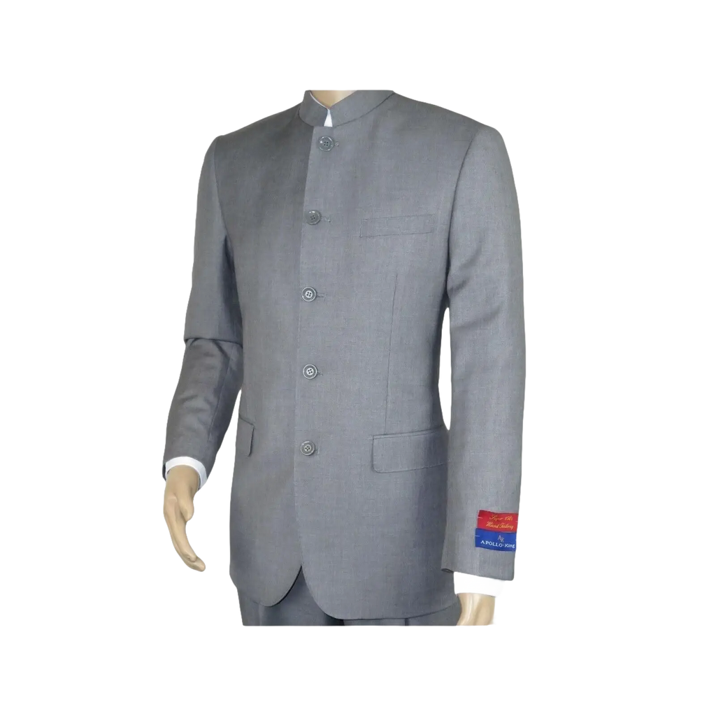 Men Apollo King Banded Collarless suit Mandarin 5 Button Wide leg M5 - 3 Gray New - J.Valintin Men's Wear Legend - 21008
