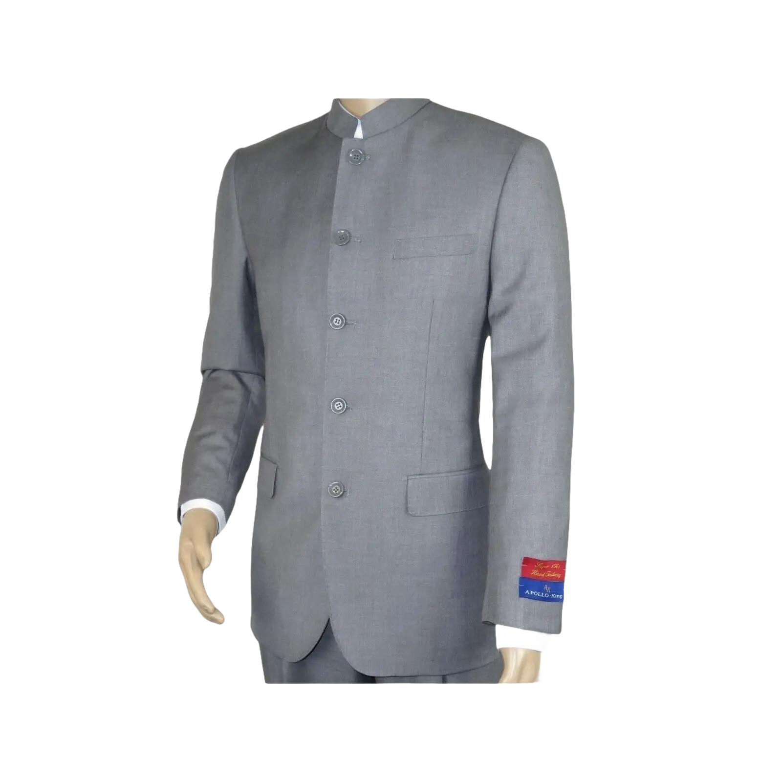 Men Apollo King Banded Collarless suit Mandarin 5 Button Wide leg M5 - 3 Gray New - J.Valintin Men's Wear Legend - 21008