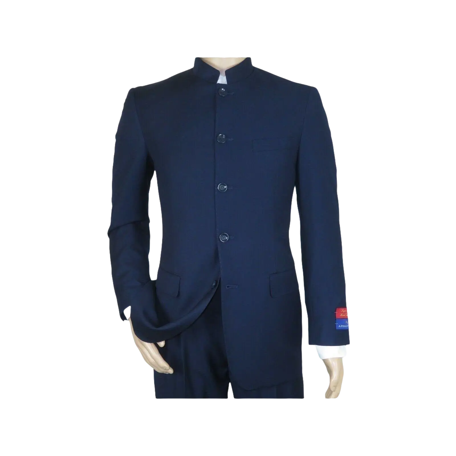 Men Apollo King Banded Collarless suit Mandarin 5 Buttons Wide leg M5 - 2 Navy - J.Valintin Men's Wear Legend - 20991