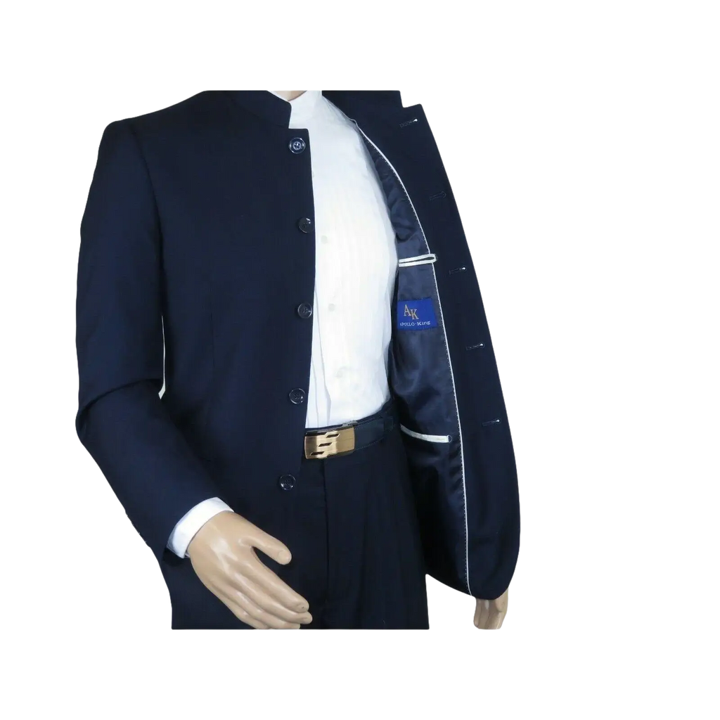 Men Apollo King Banded Collarless suit Mandarin 5 Buttons Wide leg M5 - 2 Navy - J.Valintin Men's Wear Legend - 20991