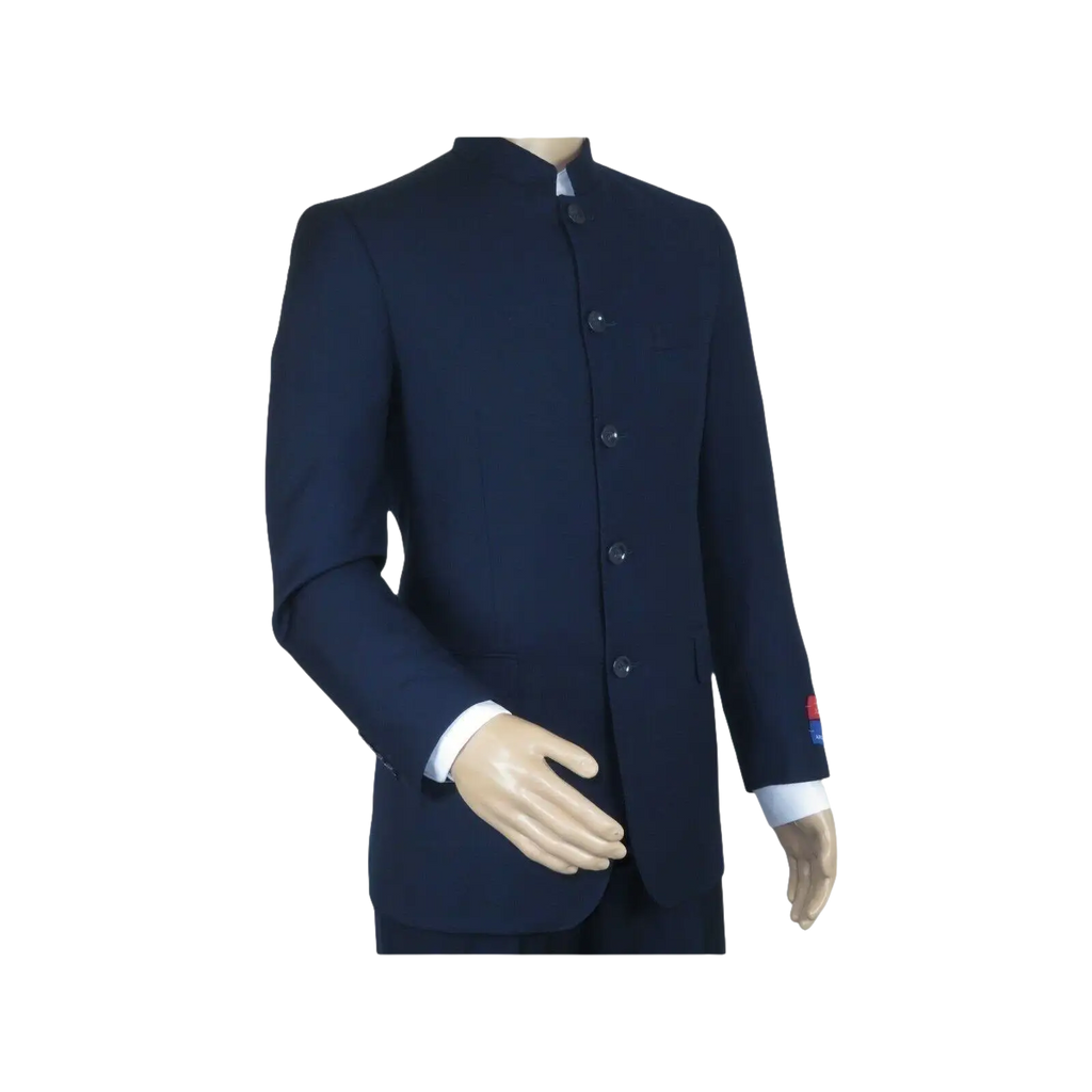 Men Apollo King Banded Collarless suit Mandarin 5 Buttons Wide leg M5 - 2 Navy - J.Valintin Men's Wear Legend - 20991