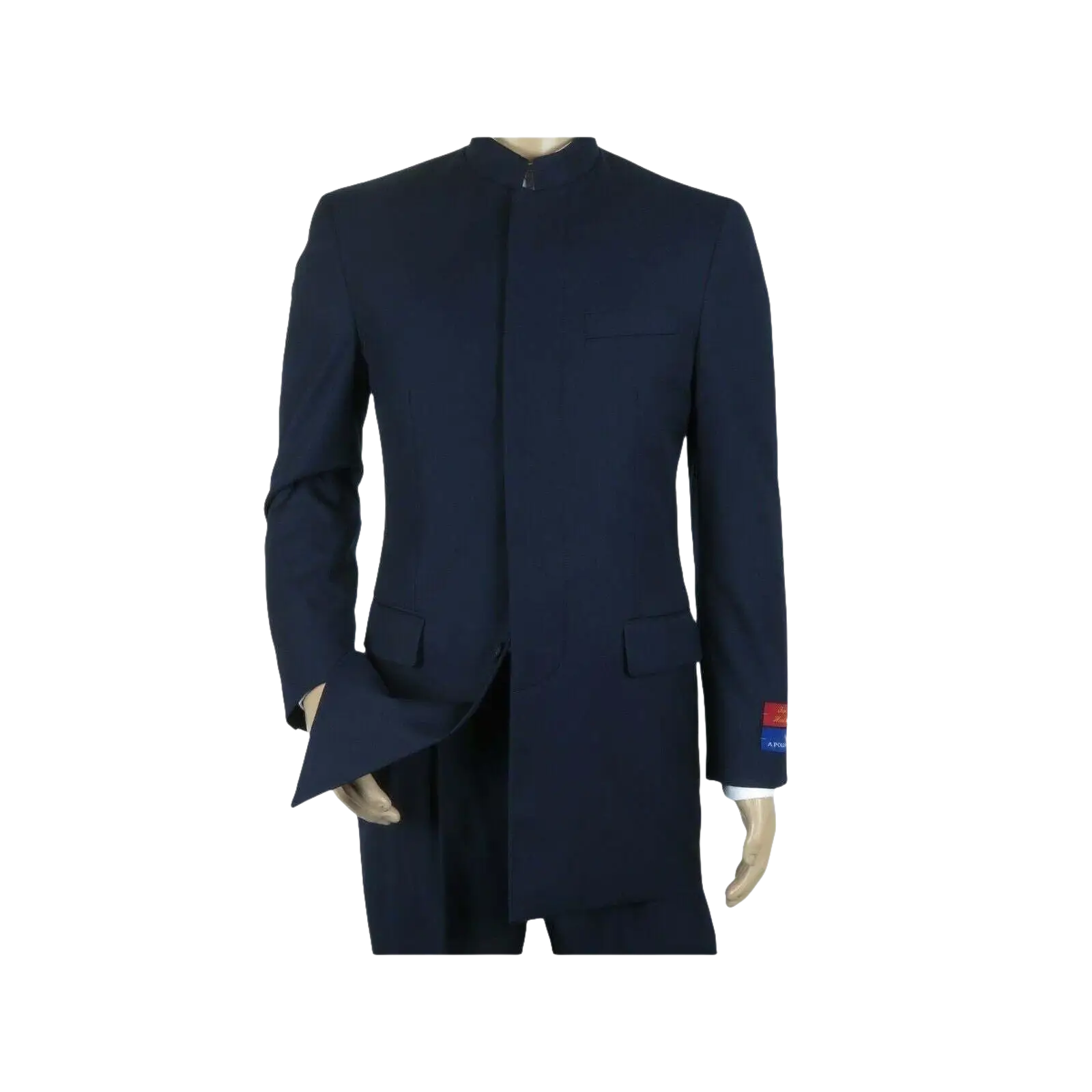 Men Apollo King Banded Collarless suit Mandarin 5 Hidden Button Panel AG52 Navy - J.Valintin Men's Wear Legend - 21764