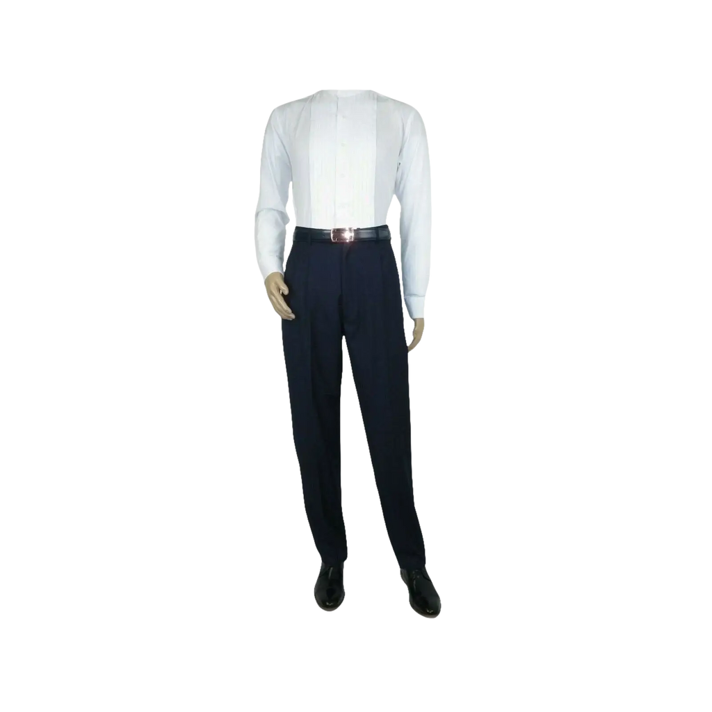 Men Apollo King Banded Collarless suit Mandarin 5 Hidden Button Panel AG52 Navy - J.Valintin Men's Wear Legend - 21764