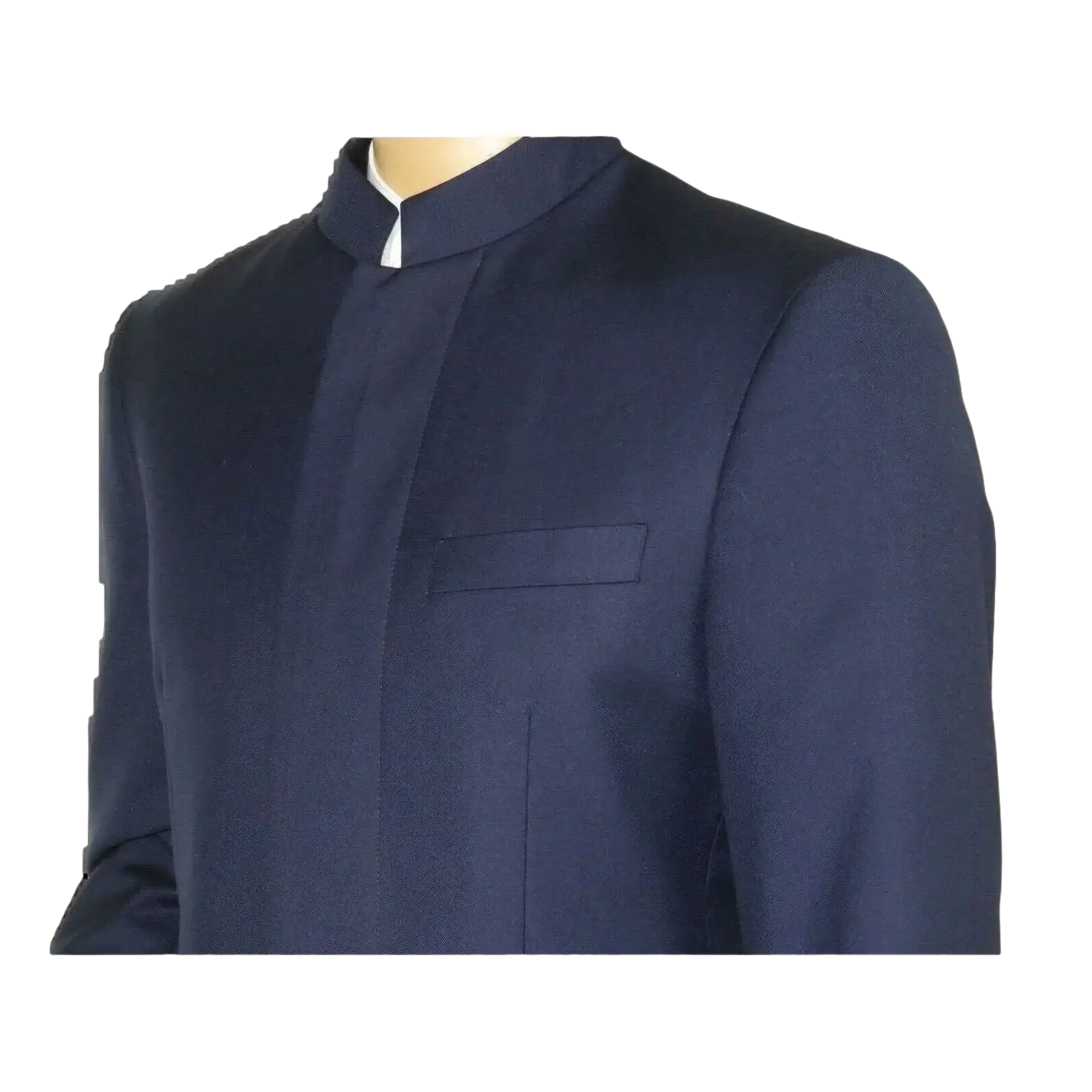Men Apollo King Banded Collarless suit Mandarin 5 Hidden Button Panel AG52 Navy - J.Valintin Men's Wear Legend - 21764