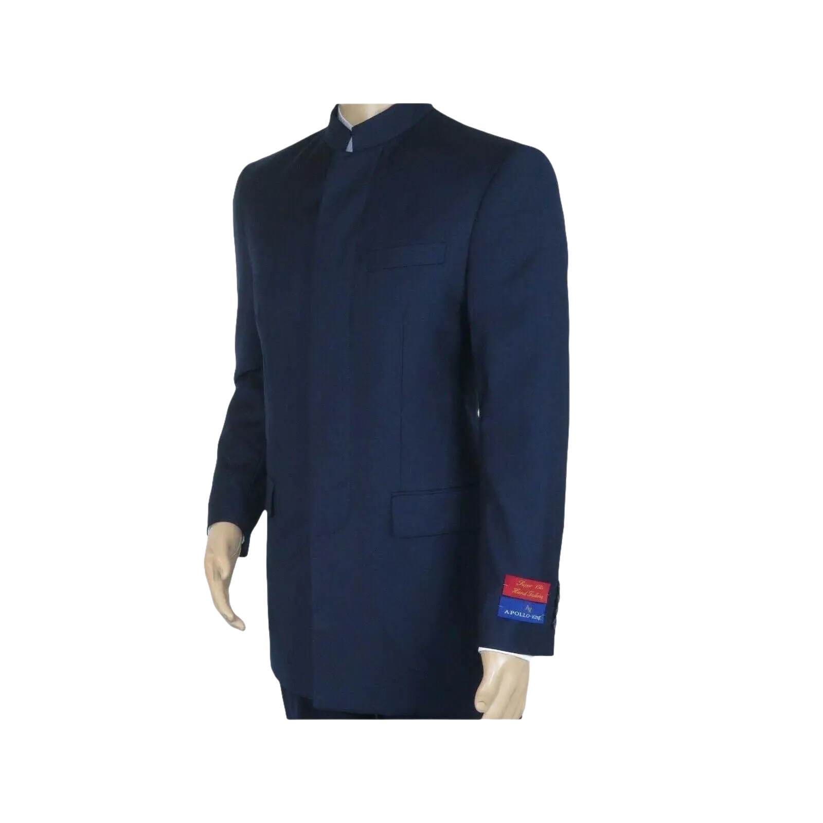 Men Apollo King Banded Collarless suit Mandarin 5 Hidden Button Panel AG52 Navy - J.Valintin Men's Wear Legend - 21764
